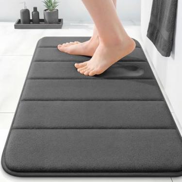 Imagem de OLANLY Tapete de banho listrado de espuma viscoelástica 61 x 40 cm, tapetes de banheiro absorventes super macios, secagem rápida, tapetes de chuveiro laváveis na máquina, tapete de banho, acessórios