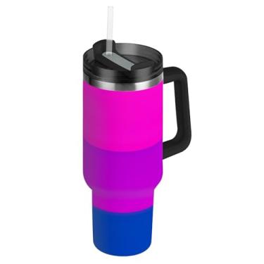 Imagem de Copos com tampas e canudo bandeira do orgulho bissexual LGBT copo com alça 850 g garrafa de água isolada rosa caneca de café quente de aço inoxidável para carro