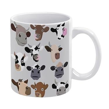 Imagem de Donnapink Conjuntos de cabeça de vaca sem costura em copo de cerâmica branco cinza, caneca de chá de 325 ml, caneca de café, caneca de leite, copo de cerâmica de suco para escritórios em casa, café
