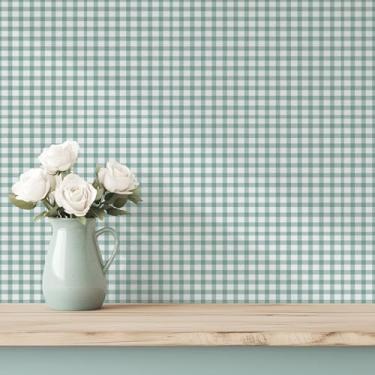 Imagem de YXTII Papel de parede xadrez de 43 cm × 393 cm, papel de parede removível Boho xadrez papel de parede autoadesivo para prateleira de quarto, forro de gaveta