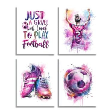 Imagem de Frimeeme Estampa inspiradora em aquarela esportiva, decoração de quarto de meninas, conjunto de impressão em tela esportiva inspiradora, roxo e rosa, 20 x 25 cm, sem moldura, 4 peças