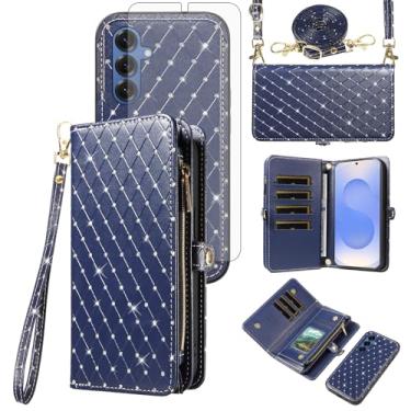 Imagem de Capa de celular para Samsung Galaxy S25 5G carteira com zíper destacável com protetor de tela alça transversal alça flip glitter compartimento para cartão S 25 25S 25 25S 25S SM-S931U mulheres homens