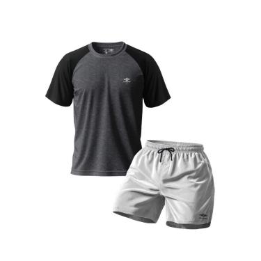 Imagem de Conjunto Camiseta Dry Masculina Raglan E Short Mauricinho Academia Verão Praia Básico-Masculino
