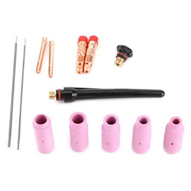 Imagem de Acouto Conjunto de Bico de Soldagem de 13 Unidades 17/18/26 - Lente de Gás TIG de Com Pontas de Cerâmica, Braçadeiras de Eletrodo de Cobre, Agulhas de Tungstênio e Desempenho de Soldagem