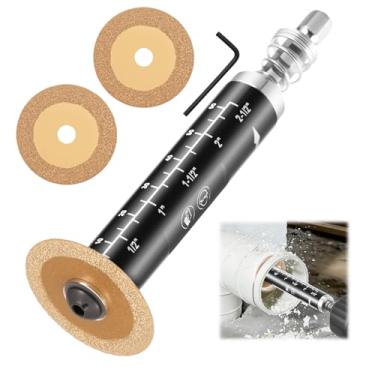 Imagem de Conjunto de cortador de tubo de PVC interno para broca, ferramenta de corte de tubo ABS interno de liga de alumínio com chave hexagonal, alça e 2 rodas de corte de grão de diamante, profundidade