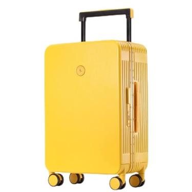 Imagem de Bagagem japonesa de grande capacidade, feminina, mala de carrinho largo, rodas universais, moldura de alumínio, estudante masculino, mala de 50 cm, caixa de senha, elegante e durável, preto/branco, etc. (amarelo 50 cm)