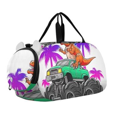 Imagem de Linda bolsa esportiva para meninos da floresta da família de cervos durante a noite, bolsa de viagem para meninas, bolsa de viagem com compartimento para sapatos, Caminhão monstro de dinossauro de