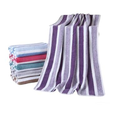 Imagem de Toalha de banho listrada de lã coral, macia e absorvente, para banho, praia e piscina (roxa)