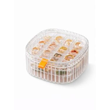 Imagem de Porta Joias Caixa de Armazenamento Acrílico Organizador, 3 Andares, Plástico Transparente, 15x15x7cm, com 3 Compartimentos