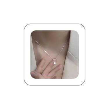 Imagem de Erimberate Colar gargantilha de cristal boêmio em forma de gota de prata, pingente de zircônia cúbica, colar solitário de gota de água, minúsculo colar de strass, joias para presentes femininos,