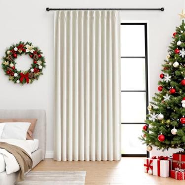 Imagem de Cortinas 100% blackout plissadas naturais com mistura de linho, cortinas para escurecimento de sala de 259 cm, 1 painel para sala de estar, quarto, cortinas com isolamento térmico, com 12 ganchos 177