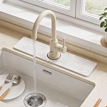 Imagem de Hopegiver Tapete de torneira de pedra para pia de cozinha - protetor de respingos de pia de 39,9 cm x 13 cm, tapete protetor de pia de diatomita de secagem rápida, bandeja de pedra absorvente de água