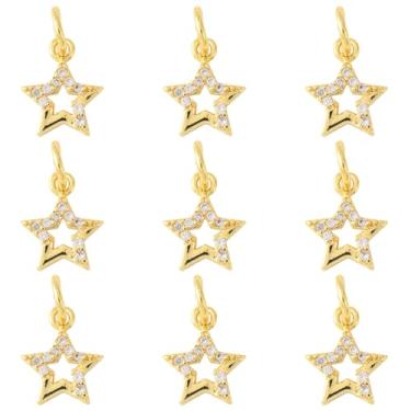 Imagem de Echoed Elegance Pingentes redondos planos de latão micro pavê CZ banhado a ouro 18 quilates, 10 peças para brincos de bricolage, pulseiras, colares