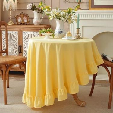 Imagem de HAIRUO Toalha de mesa redonda amarela de algodão para casa de fazenda para festas de casamento, cozinha, piquenique, decoração de casa (amarelo, redondo, 178 cm)