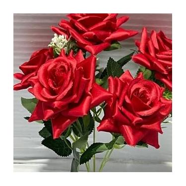Imagem de Rosa Artificial com 5 flores (De ponta)(Vermelho,Kit com 3 Unidades)