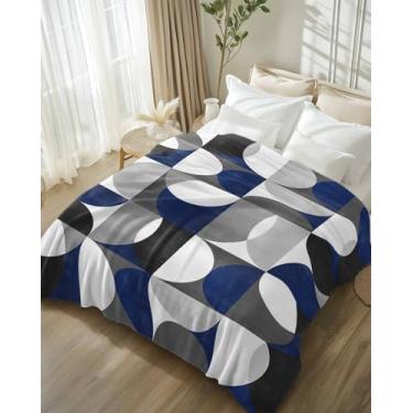 Imagem de Cobertores, cobertor de lã de flanela moderno nórdico de meados do século, cobertor de cama macio de luxo, azul cinza, semicírculo, felpudo, aconchegante, quente, para sofá, poltrona, 152 x 203 cm