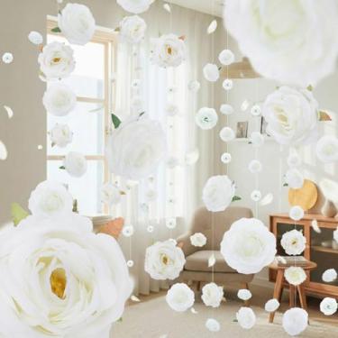 Imagem de Norme 12 peças de guirlandas de flores artificiais de 24 m, decorações penduradas com ganchos, pano de fundo de flores silvestres, flores de seda falsa para decoração de festa de casamento, sala de
