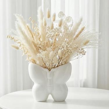 Imagem de Potiera Vaso de borboleta branca, vasos de flores decorativos de cerâmica para decoração de casa, vaso de fazenda moderno para centros de mesa, sala de jantar, cozinha, mesa de café, escritório, casa