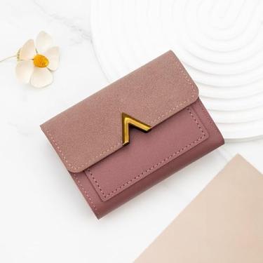 Imagem de Carteira curta feminina minimalista - carteira de grande capacidade com compartimentos para cartões e bolso para moedas, bolsa pequena e fina, rosa, Carteira de couro
