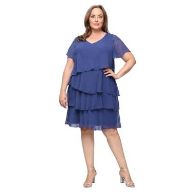 Imagem de S.L. Fashions Vestido feminino plus size de chiffon com decote em V e ombros de contas e camadas assimétricas, Wedgewood, 54