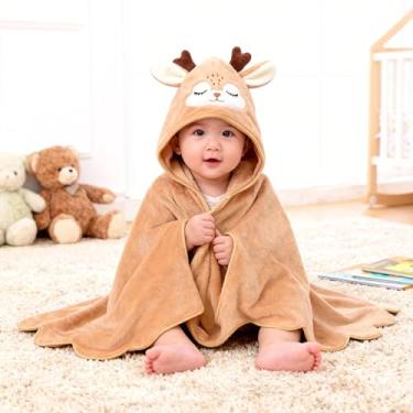 Imagem de Toalha de banho macia premium com capuz para bebês, toalha de veludo coral ultra absorvente para recém-nascidos e crianças pequenas (chifres marrons)