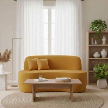 Imagem de Sofá Minimalista Orgânico 2 Lugares Sala Bouclé Bouclé Mostarda