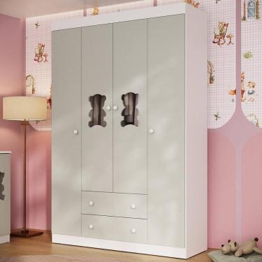 Imagem de Guarda-roupa Infantil 122cm Com Vidro 4 Portas E 2 Gavetas Teddy Multimóveis Mp4488 Branco/off White Branco/off White