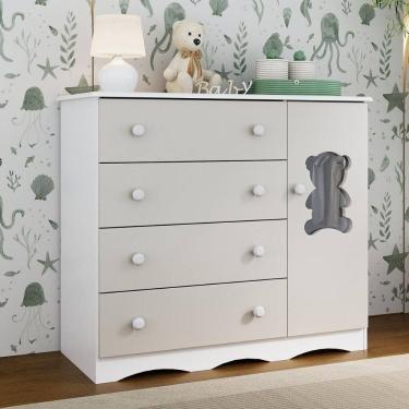 Imagem de Cômoda Infantil 95cm 1 Porta Com Vidro E 4 Gavetas Doçura Multimóveis Mp4494 Branco/off White Branco/off White