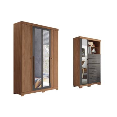 Imagem de Guarda Roupa +Cômoda 2 Peças QC311 Jatobá/Grafite - Santos Andirá