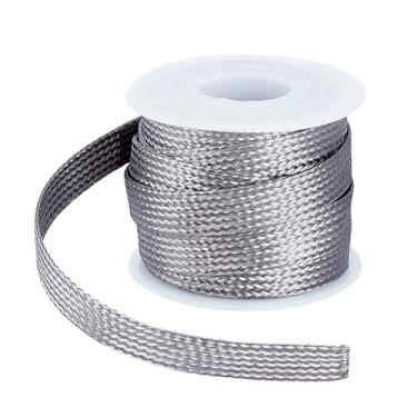 Imagem de UNICRAFTALE Cabo trançado de aço inoxidável trançado de 5 m 1 cm de largura com alças de aterramento de malha plana de metal flexível expansível para proteger o cabo