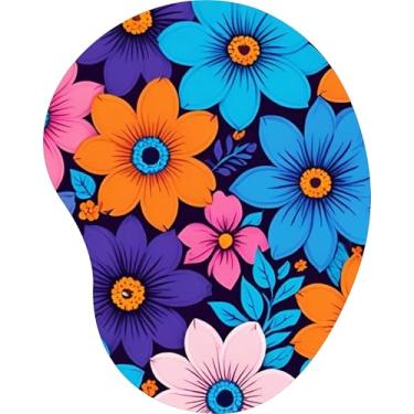 Imagem de Mouse Pad Ergonômico Gota Flores Azuis e Laranjas