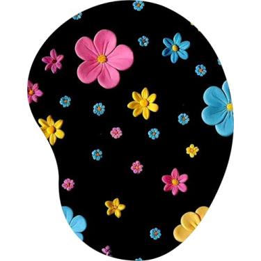 Imagem de Mouse Pad Ergonômico Gota Arte Flores 3D Colorido Preto