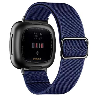 Imagem de Pulseira de nylon elástico ajustável compatível com Fitbit Sense/Versa 3/Versa 4/Sense 2 para mulheres e homens, pulseira de substituição de tecido macio respirável para Fitbit Versa, azul