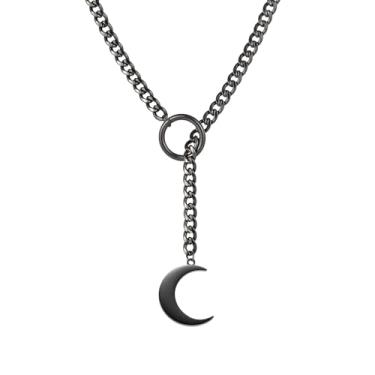 Imagem de KOFISNI Colar de corrente deslizante para mulheres e homens, gótico, aço inoxidável, elos cubanos, colar longo com pingente de barra, colar punk rock, gargantilha ajustável, colares em Y, Large, Aço