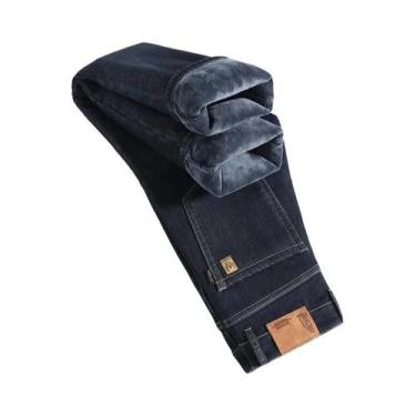 Imagem de Calças Jeans Térmicas De Inverno Para Homens Em Tamanho Grande, Forrad