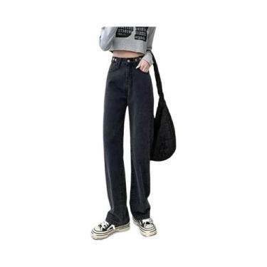 Imagem de Calças Jeans De Algodão De Cintura Alta Ajustável Estilo Retrô Confort