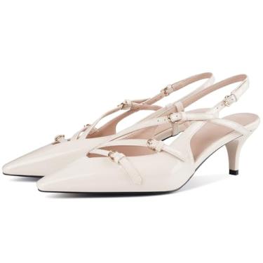 Imagem de CORNMOOD Sandálias femininas de salto alto com bico fino, salto baixo e tira de fivela, Bege, 36