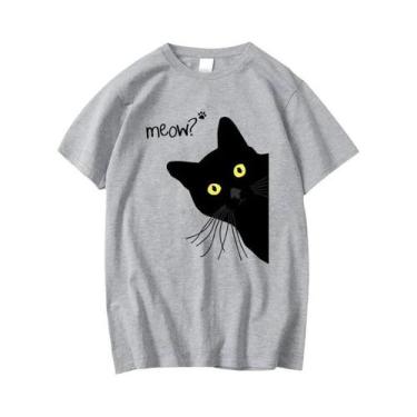 Imagem de Camiseta Masculina De Algodão Com Estampa De Gato Preto, Casual, Solta