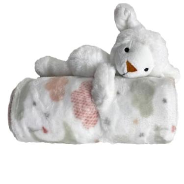 Imagem de Kit Manta + Pelúcia Ovelha Bebê 75x100cm Macia Leve Enxoval Cobertor Presente (Rosa)