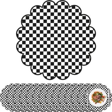 Imagem de 100 peças de jogo americano xadrez preto guingão tapete de mesa de jantar decorativo redondo descartável com bordas recortadas para decoração de piquenique e churrasco, artigos de festa