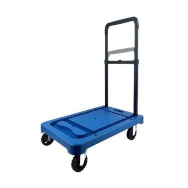 Imagem de Carrinho de mesa dobrável - Carrinho portátil push-pull para compras, reboque trans e carregamento pesado - Carrinho de mão compacto em azul para fácil armazenamento e transporte