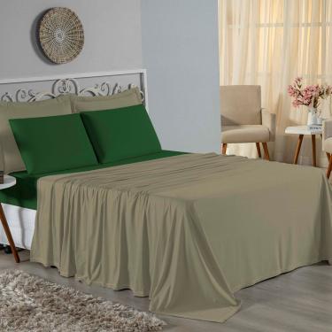 Imagem de Jogo De Cama Casal Viúva Nobre 4 Peças Malha 100% Algodão - Avelã / Verde-bandeira