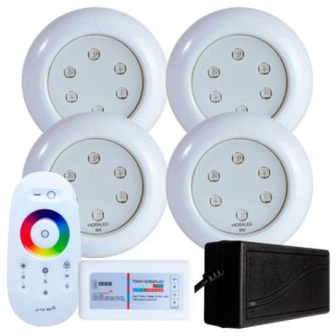 Imagem de Kit 4 Refletores Led 9w RGB ABS e Comando para Iluminação Piscina - Hi