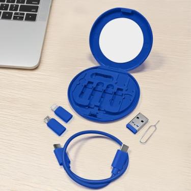 Imagem de Caixa de gerenciamento de cabos com suporte de cabo de carregamento, estojo organizador de cabos de mesa para escritório em casa, viagens - azul