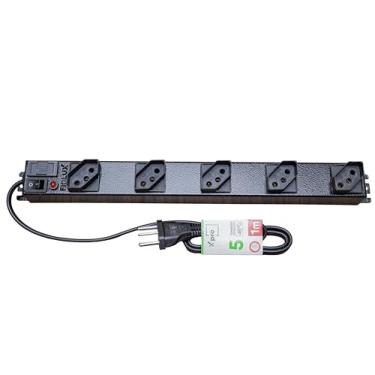 Imagem de Filtro De Linha 5 Tomadas Espaçadas Cabo De 1 Metro Metálico Extensão Régua Protetor Energia Elétrica Profissional Com Fusível Bivolt 110 127 220 Fiolux Powerlink 110V 127V 220V Corpo em Metal 1M