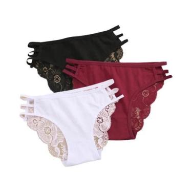 Imagem de Conjunto De Calcinhas Sexy De Renda Floral Para Mulheres, Cintura Baix