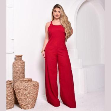 Imagem de Macacão Wide leg pantalona no linho com botões de madeira - Mamu, Verm