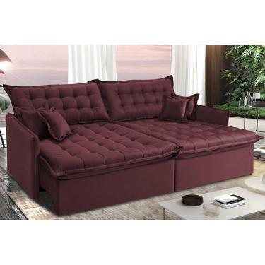 Imagem de Sofá Sem Caixa Retrátil E Reclinável 1,55m Cama Inbox Versátil Suede Velusoft Vinho