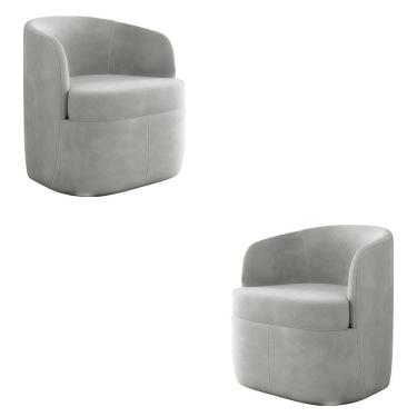Imagem de Kit 2 Poltronas Decorativas Bel Sala De Estar Base Giratória Veludo Cinza G33 - Gran Belo