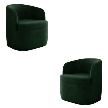 Imagem de Kit 2 Poltronas Decorativas Bel Sala De Estar Base Giratória Veludo Verde G33 - Gran Belo